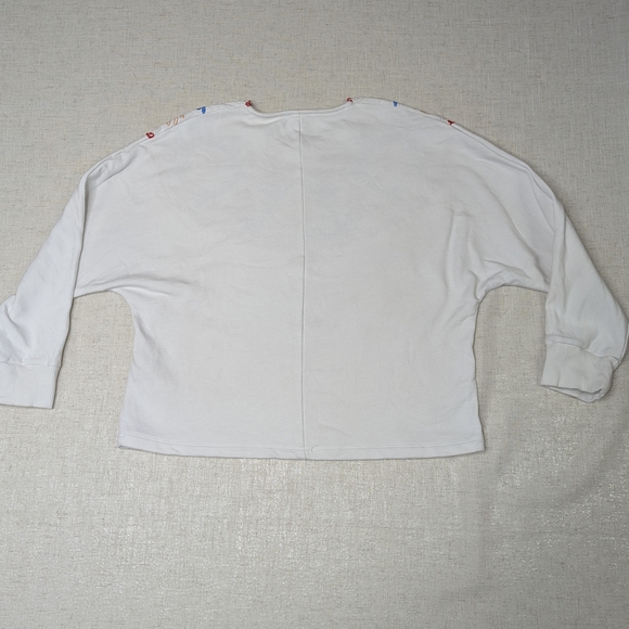 ZARA White Embroidered Floral Sweatshirt Puff Sleeve 100% Cotton Sz S - Picture 2 of 9